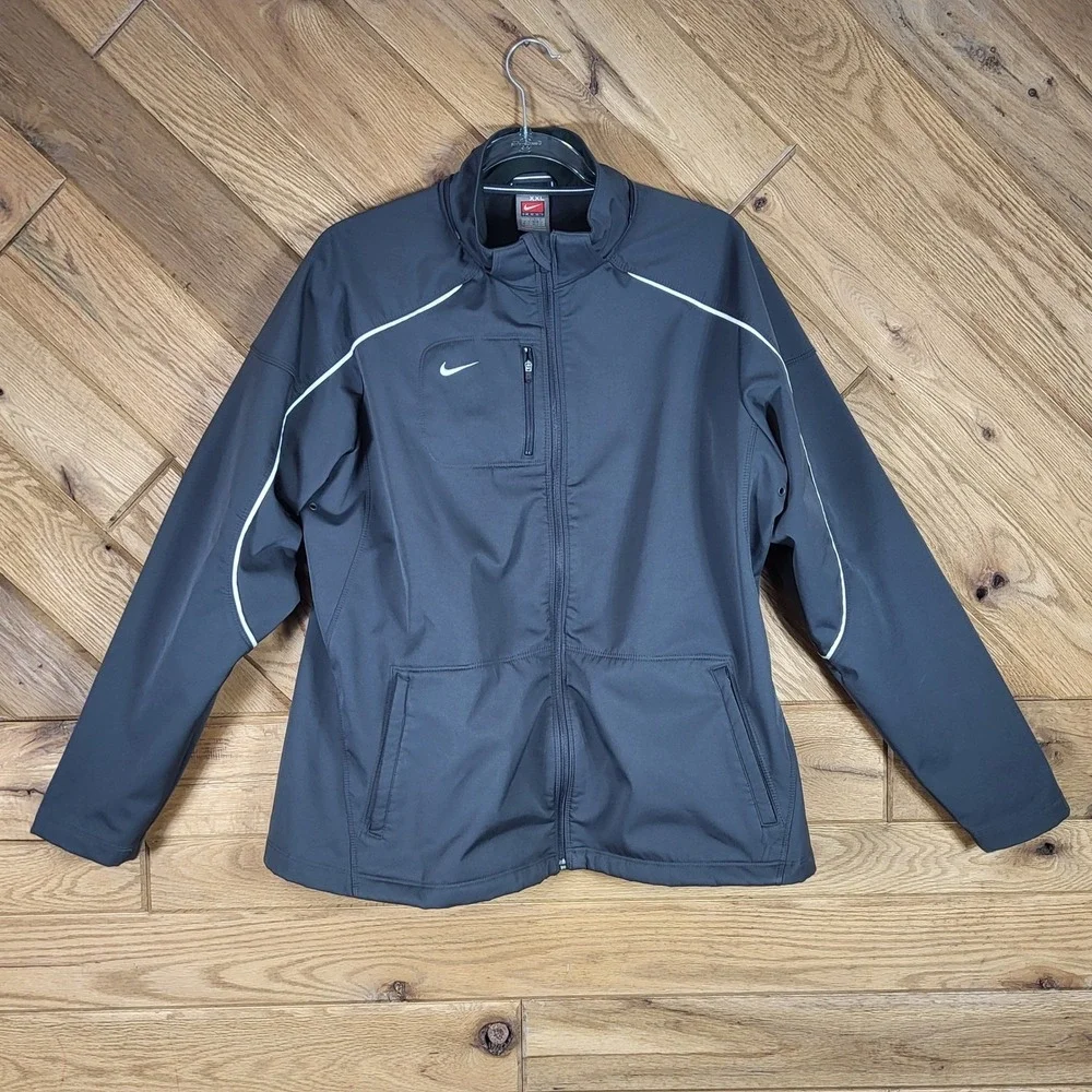 Nike Jacket Mens Size XXL Full Zip Fleece Lined Softshell Piping Gray